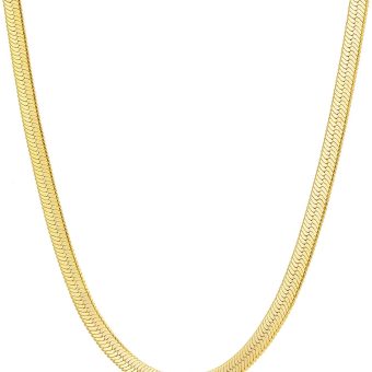 Fiusem Gold Plated Necklace for Women, 14K Gold Plated Herringbone Chain Necklaces, Gold Plated Snake Chain Choker Necklaces for Women