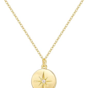 S.Leaf Gold Necklaces for Women Sterling Silver Coin Necklace Starburst Pendant Sterling Silver Necklace for Women