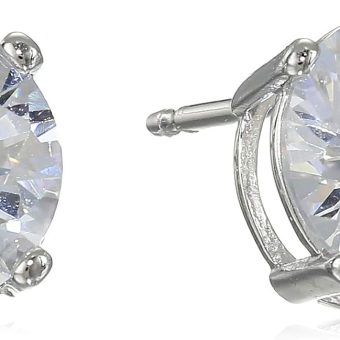 Amazon Essentials Plated Sterling Silver Cubic Zirconia Stud Earrings (Round & Princess)