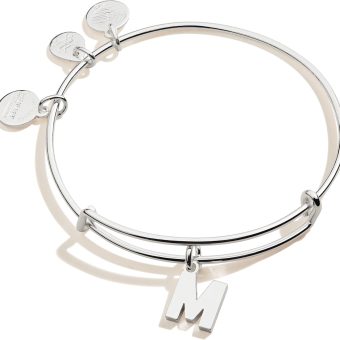 Alex and Ani Expandable Bangle for Women, Initials A to Z Letter Charms, Shiny Finish, 2 to 3.5 in