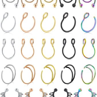 D.Bella Fake Septum Fake Nose Ring Hoop 20G Faux Nose Piercing Hoop Clip on Nose Rings Non Piercing Fake Nose Septum Lip Ear Ring Faux Body Piercing Jewelry for Women Men