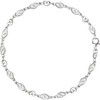 Mixed Filigree And Mariner Link Chain Anklet In Sterling Silver