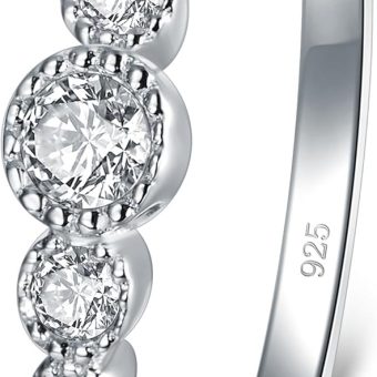 BORUO 925 Sterling Silver Ring, Cubic Zirconia CZ Eternity Engagement Wedding Band Ring