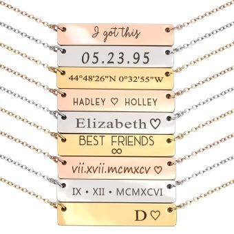 Personalized Engraved Bar Necklace – Custom Name, Date, Coordinates, Friendship Jewelry, Birthday, Wedding, Graduation,Christmas, Holiday Gifts for Women – 4N