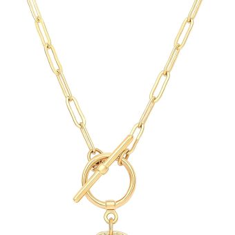 Aobei Pearl 18K Gold Moon Star Lion Evil Eye Pendant Necklace Medallion Paperclip Chian Choker Layering Jewery for Women