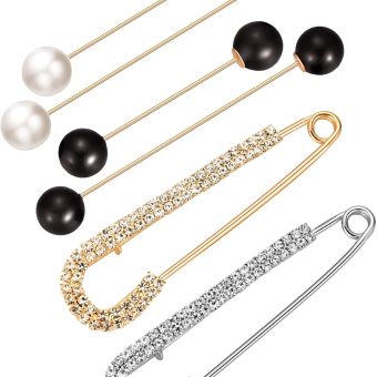 6 Pieces Sweater Shawl Clips Retro Pearl Brooch Pins Crystal Cardigan Collar Clip Dress Shirt Clip for Back Cinch and Waist for Women Girl Clothing Costume Accessory