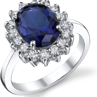 Solid Sterling Silver Kate Middleton's Engagement Ring with Simulated Sapphire Blue Color Cubic Zirconia