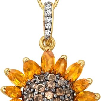 Ross-Simons 1.70 ct. t.w. Citrine and .80 ct. t.w. Smoky Quartz and .10 ct. t.w. White Topaz Sunflower Pendant Necklace in 18kt Gold Over Sterling. 18 inches