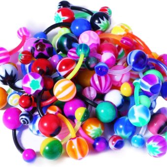 BodyJ4You 100PC Belly Button Rings Banana Barbells 14G Steel Flexible Bar Mix Color Body Jewelry