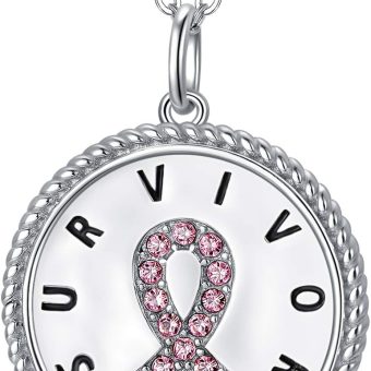 AOBOCO Sterling Silver Cancer Survivor Necklace Breast Ovarian Cancer Patient Gifts