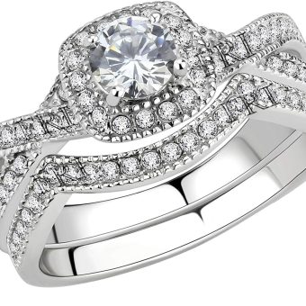 Stainless Steel Rings for Women Infinity Wedding Set Round CZ Cubic Zirconia Halo Engagement Bridal Jewelry Set