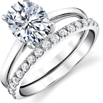 2.5 Carat Oval Moissanite Bridal Set Engagement Wedding Ring 18K White Gold Over Silver 9MM