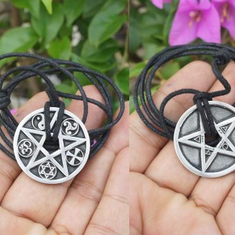 OhDeal4U 2 Sided Protection Elemental Disk Paganism Pentagram Star 5 Elements Disc Earth Air Spirit Water Fire and Coexist Religion Pewter Coin Pendant Medallion Amulet Charm