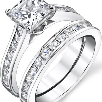 1.5 Carats Sterling Silver Cubic Zirconia Bridal Set Engagement Wedding Ring Bands Princess Cut