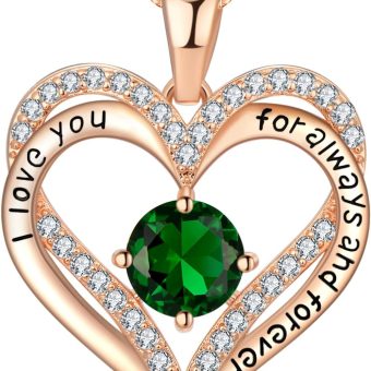 xiupen Jewelry Birthday Love Necklace for Womens Wife Birthday Gifts for Woman Wife Anniversary for Her Christmas Valentines Mothers Day Gift for Her Mom(Emerald-May)