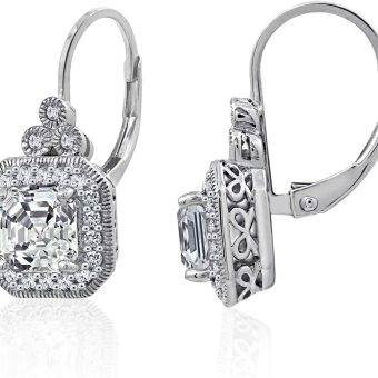 Amazon Essentials Platinum or Gold-Plated Sterling Silver Infinite Elements Zirconia Asscher-Cut Antique Drop Earrings (previously Amazon Collection)