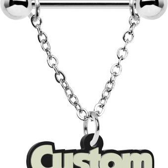 Body Candy Custom Steel Glow Chain Personalized Name Dangle Nipple Ring Set of 2 14 Gauge 5/8"