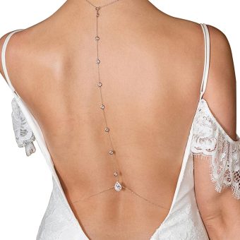 Rhinestone Crystal Back Chain Jewelry for Women Bride Backless Rhinestone Waterdrop Body Chain Belly Waist Necklace Wedding Dress Accessories