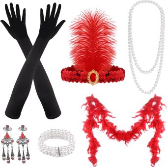 FEPITO 1920s Great Gatsby Accessories Set for Women Flapper Headpiece Headband