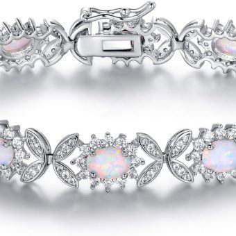 Barzel 18K White Gold or Rose Gold Plated Created Opal Tennis Bracelet