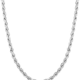 Miabella Solid 925 Sterling Silver Italian 2mm Diamond-Cut Braided Rope Chain Necklace for Men Women, 925 Sterling Silver Made in Italy