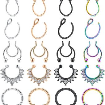 D.Bella Fake Septum Piercing Faux Nose Rings Hoop Stainless Steel Faux Lip Ear Nose Septum Ring Non Piercing Clip On Nose Hoop Rings Body Piercing Jewelry