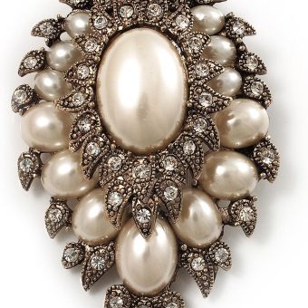 Oversized Vintage Corsage Imitation Pearl Brooch (Antique Gold)