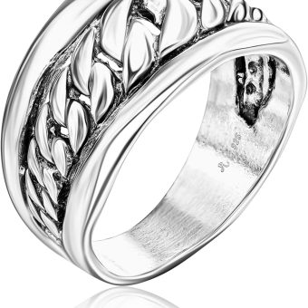 925 Sterling Silver Statement Chunky Ring Curb Chain Wrap Floral Leaves Vintage Antique Casual Look Hypoallergenic Nickel and Lead-free Artisan Handcrafted Designer collection, Made In Israel 0