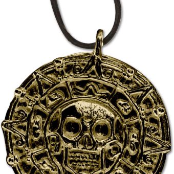 MASTER USA - COIN - Coin Necklace, Antique Gold Alloy Metal Medallion, Includes Black Nylon Neck Cord, Perfect for Cosplay, Pirates, Caribbean, Aztec, Skull, Fantasy - COIN, Small