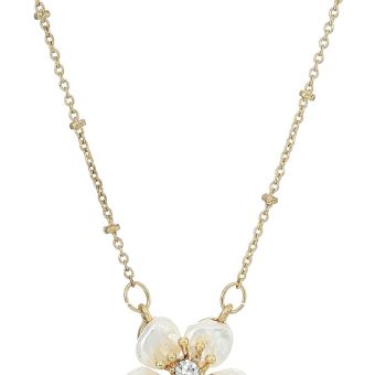 Lonna & Lilly Women's Necklace 16 Inch Flower Pendant - Worn Gold Tone/White/Crystal, One Size