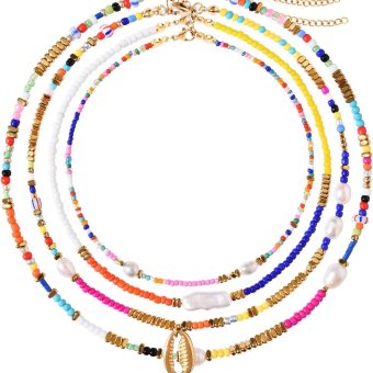 Wellike Colorful Beaded Necklace for Women Freshwater Beaded Pearl Choker Necklace Evil Eye Pearl Necklaces for Teen Girls Stainless Steel 18K Gold Plated Necklace Y2K Trendy Pearl Necklace Women