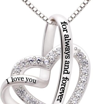 ALOV Jewelry Sterling Silver "I love you for always and forever" Love Heart Cubic Zirconia Necklace