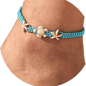 Yokawe Boho Anklets Bracelets Blue Turtle Starfish Anklet String Bracelet Summer Beach Waterproof Barefoot Sandals Foot Jewelry for Women