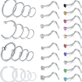 D.Bella 18G Nose Rings for Women Nose Rings Studs Stainless Steel L-Shaped Nose Studs Screw Nose Piercing Jewelry