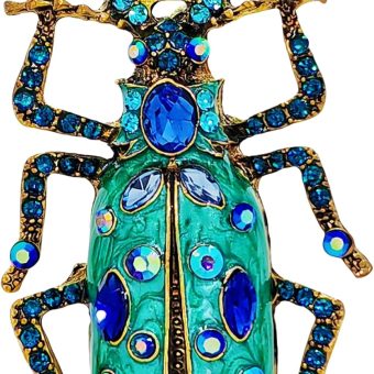 Vintage Big Turquoise Blue Bug Brooch Pin with AB Accent Egyptian Beetle Jewelry