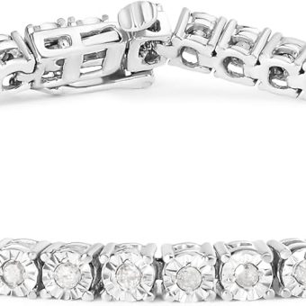 Original Classics 1.0 Cttw Miracle Set White Diamond Round Faceted Bezel Tennis Bracelet (I-J Color, I3 Clarity) - Choice of Metal Color and Size