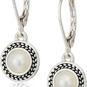 Napier Women's Silvertone and White Pearl Drop Leverback Earrings