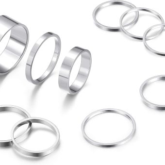 HAIAISO 8-10 Pcs Knuckle Rings Set Stainless Steel Ring Simple Smooth Finger Stackable Rings Set for Women Plain Band Rings