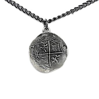 Antique Finished Pieces of Eight Coin Necklace Pewter Replica of Spanish Coin - Pirate's Treasure Necklace