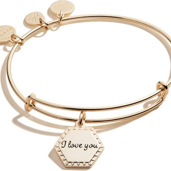 Alex and Ani Because I Love You Expandable Wire Bangle Bracelet for Women, Meaningful Charms, 2 to 3.5 in