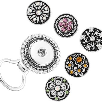 MJartoria Interchangeable Flower Snap Buttons Centerpiece Rhinestone Eye Glass Holding Brooch Pins