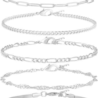 Reoxvo Dainty Bracelets for Women Trendy, Sterling Silver Plated Brass Link Chain Charm Bracelet Set for Women Stack 14K Gold Plated Brass Link Bracelets Jewelry for Women