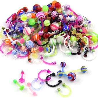 CrazyPiercing Wholesale 80 Flexible Lip Tongue Eyebrow Bar Rings Barbell Piercing Body Jewelry Multicolor