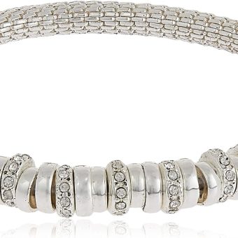 Nine West Women's Silvertone and Crystal Bracelet Rondel Stretch