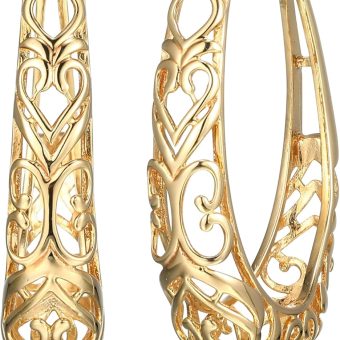 Amazon Essentials Sterling Silver Filigree Oval Hoop Earrings (previously Amazon Collection)