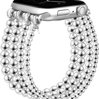 JR.DM Beaded Bracelet Women Compatible with Apple Watch Bands 40mm 42mm 41mm 44mm 38mm 45mm 46mm Dressy Fancy Cute Stretchy Elastic Jewelry Strap Replacement for iWatch Series 10/9/8/7/6/5/4/3/2/1/SE