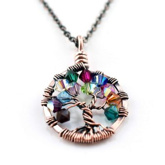 Generations Necklace With Birthstones, You Choose Pendant Size, Copper Family Tree Necklace for Women, Mother's Necklace Personalized, Grandchildren Necklace, Handmade Generation Jewelry, Tree of Life