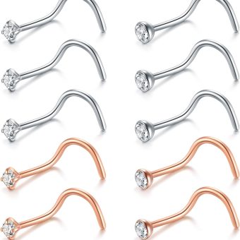 Briana Williams Nose Studs Nose Rings for Women 18G 20G Corkscrew Nose Ring Stainless Steel Nose Screw Studs Nose Rings Studs Surgical Steel Nostril Nose Piercing Jewelry