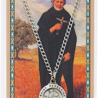 Saint Peregrine 3/4-inch Pewter Medal Pendant Necklace with Holy Prayer Card