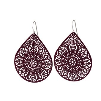 Lightweight Dangle Earrings, Handmade on Hypoallergenic Pure Titanium Hooks, Teardrop Lace Design, Fashion Statement for Sensitive Ears (Burgundy)